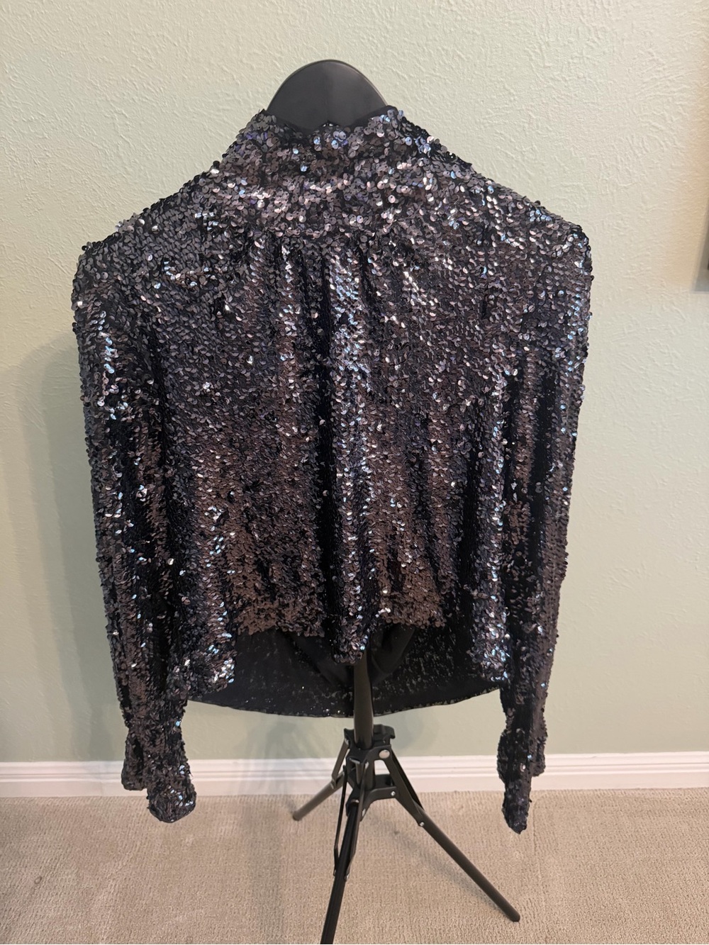 Free People Sequin Long-Sleeve Women’s Top - Black